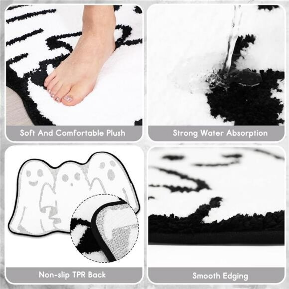 Halloween Ghost Bathroom Rug Non Slip Bath Mat Soft Absorbent Spooky Floor Carpe - Picture 3 of 7